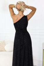 656-3 Długa błyszcząca suknia wieczorowa na jedno ramię - klasyczna czerń-6