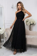 656-3 Długa błyszcząca suknia wieczorowa na jedno ramię - klasyczna czerń-7