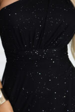 656-3 Długa błyszcząca suknia wieczorowa na jedno ramię - klasyczna czerń-9