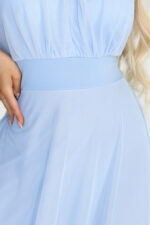 662-1 Elegancka sukienka wieczorowa maxi halter z tiulem i wiązaniem w talii - błękitna-9