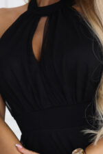 662-2 Elegancka sukienka wieczorowa maxi halter z tiulem i wiązaniem w talii - czarna-9