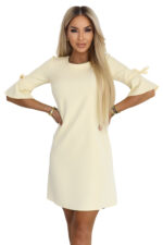 217-12 NEVA Kobieca trapezowa sukienka z wiązaniem na rękawkach - pastelowy żółty-14