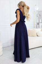 643-4 Elegancka wieczorowa suknia maxi z rozcięciem i różami - granatowa-3